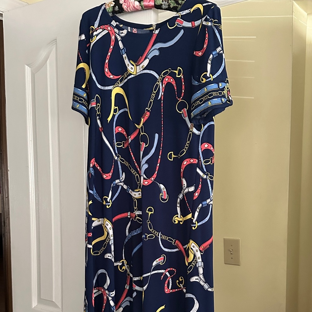 Rafaella Navy Dress with Chain Pattern